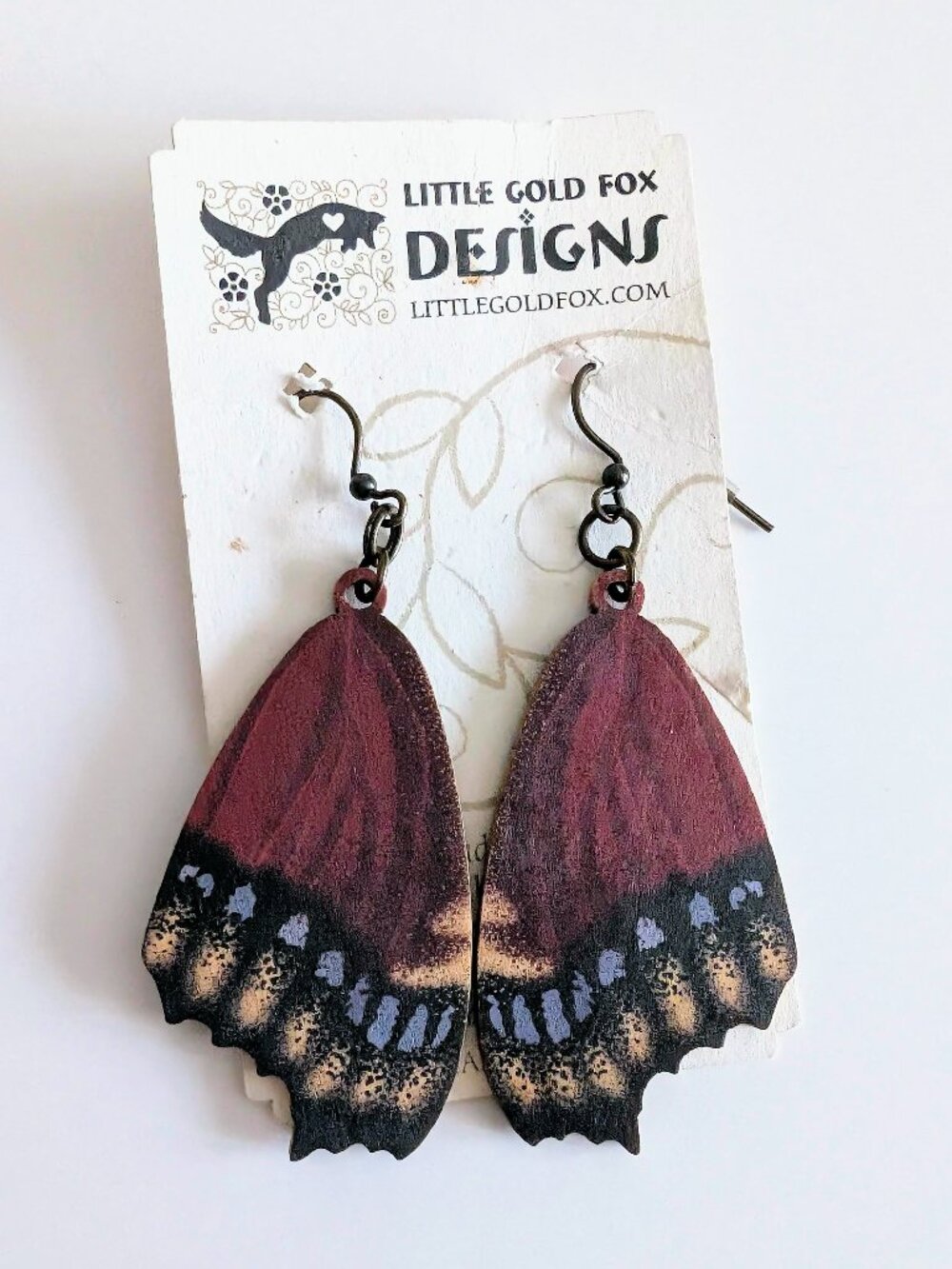 Mourning Cloak Butterfly Printed Wood Earring